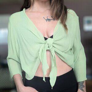 Green Tie Front Top